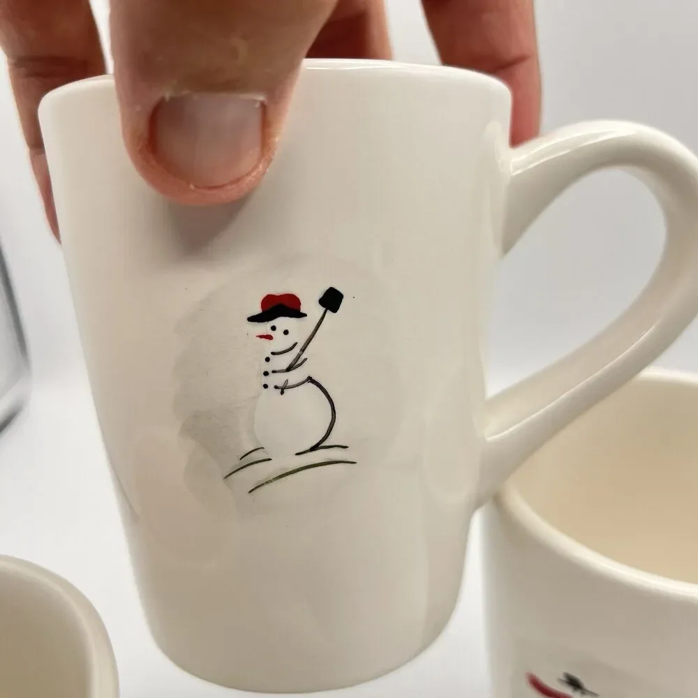 Coffee Mugs Christmas Winter Williams Sonoma Snowman Hot Cocoa Mugs Set of 3